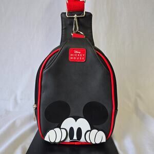 Disney Mickey Mouse Shoulder Sling Bag "3D" Hands Black White Red